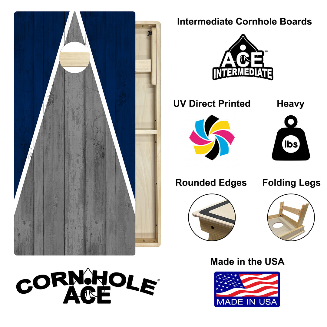 Dallas Tailgate Triangle Design (Blue and Silver) - Cornhole Board Set - Intermediate