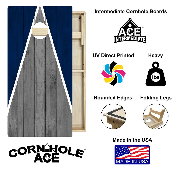 Dallas Tailgate Triangle Design (Blue and Silver) - Cornhole Board Set - Intermediate