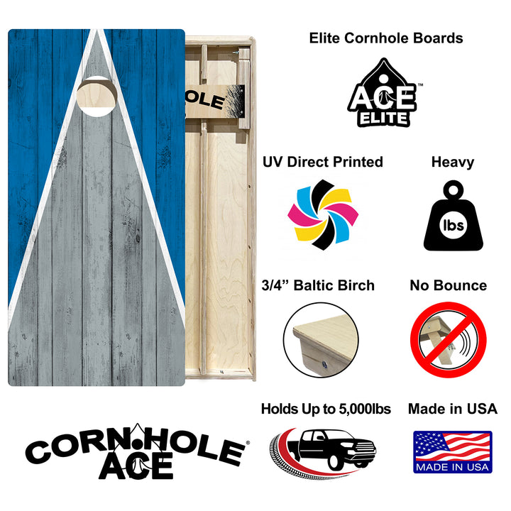 Detroit Tailgate Triangle Design (Blue and Silver) - Cornhole Board Set - Elite