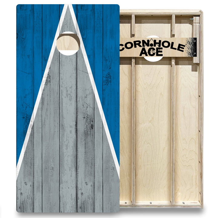 Detroit Tailgate Triangle Design (Blue and Silver) - Cornhole Board Set - Elite