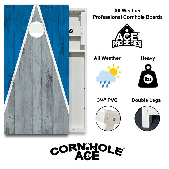 Detroit Tailgate Triangle Design (Blue and Silver) - Cornhole Board Set - All Weather