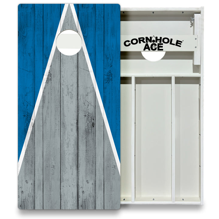 Detroit Tailgate Triangle Design (Blue and Silver) - Cornhole Board Set - All Weather