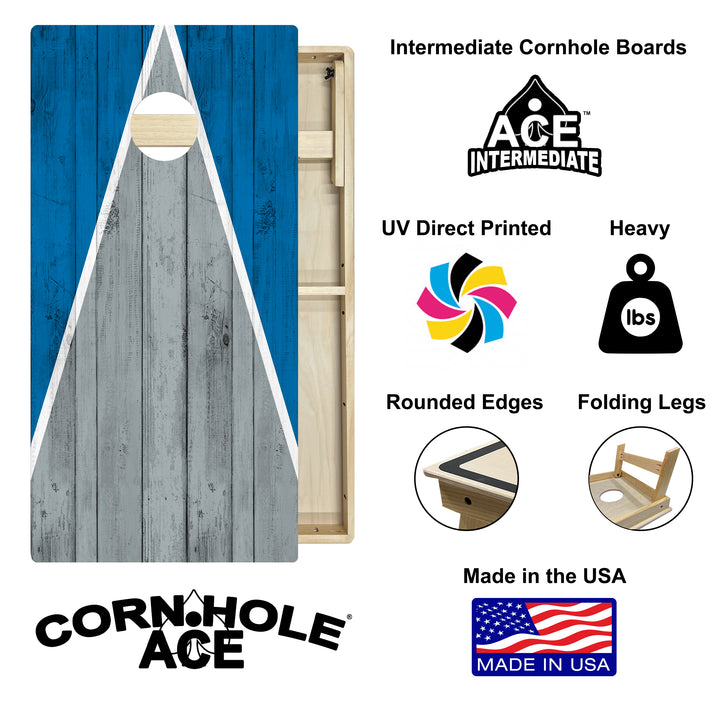 Detroit Tailgate Triangle Design (Blue and Silver) - Cornhole Board Set - Intermediate