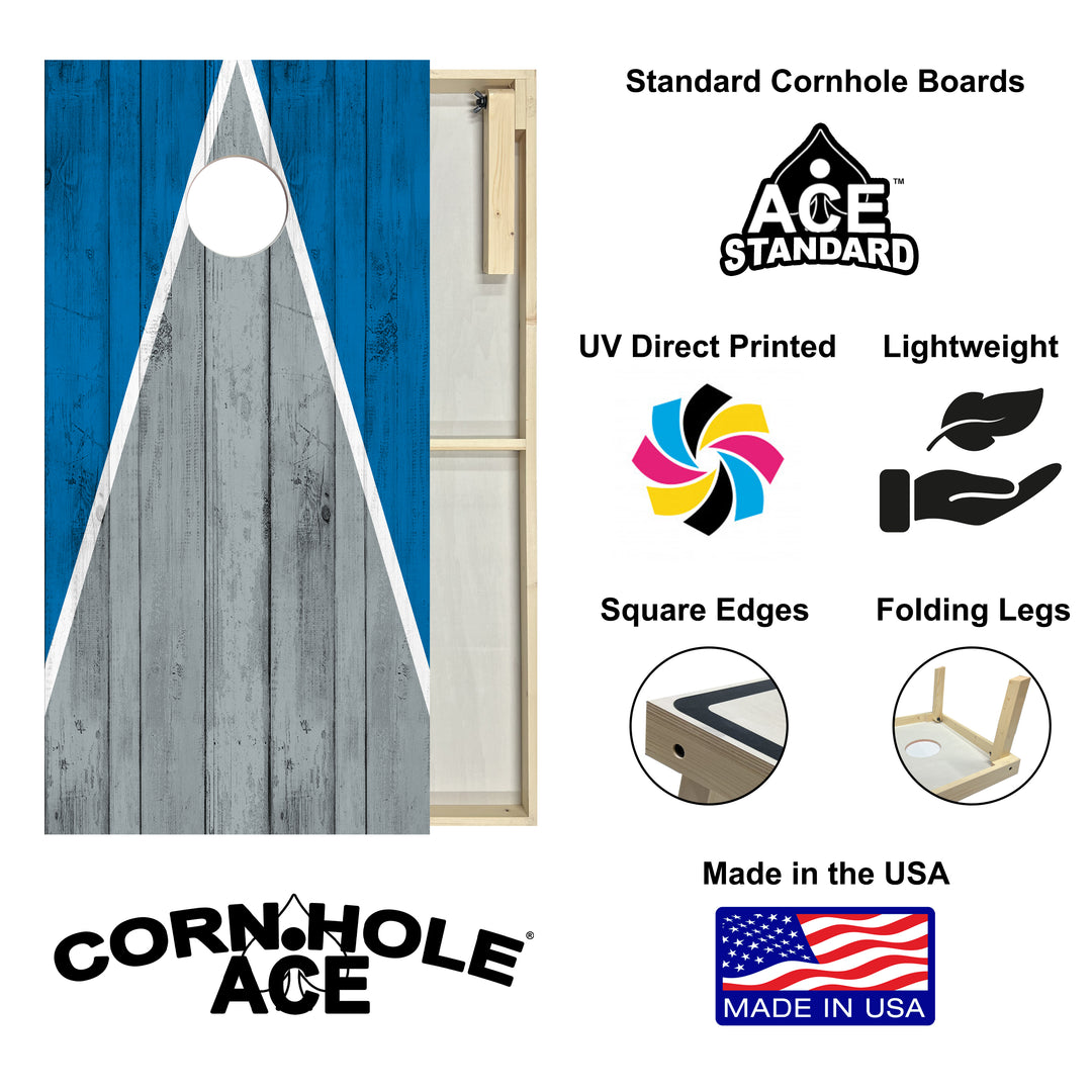 Detroit Tailgate Triangle Design (Blue and Silver) - Cornhole Board Set - Standard