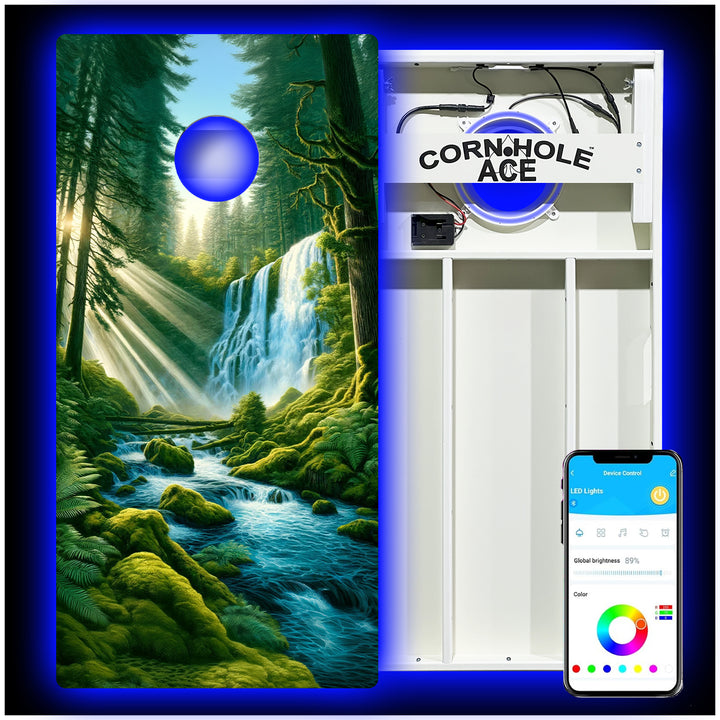 Emerald Tree Falls - Cornhole Board Set - All Weather - With Pro Light Kit