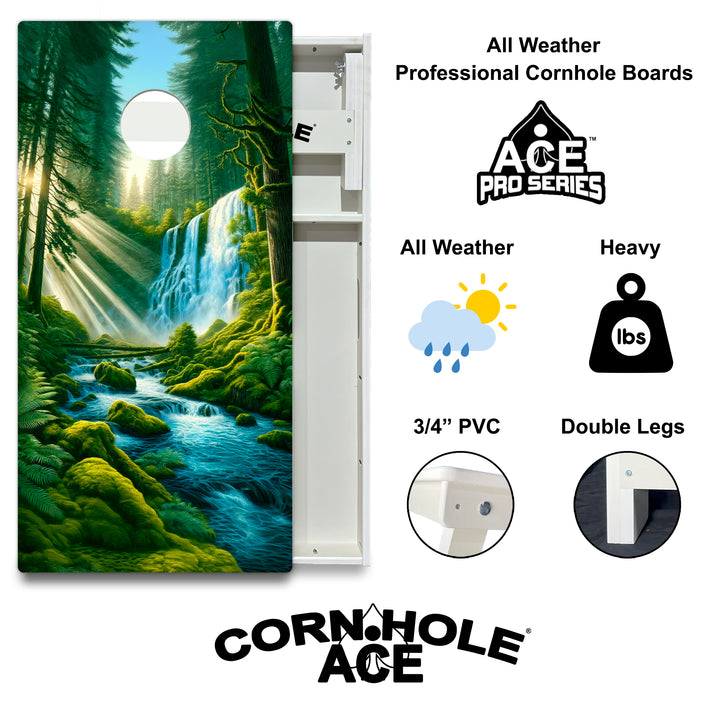 Emerald Tree Falls - Cornhole Board Set - All Weather