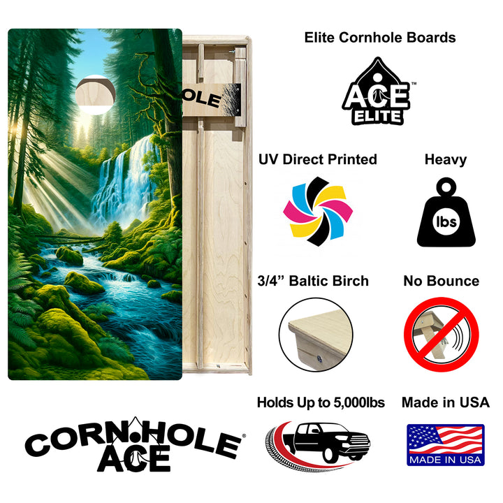 Emerald Tree Falls - Cornhole Board Set - Elite