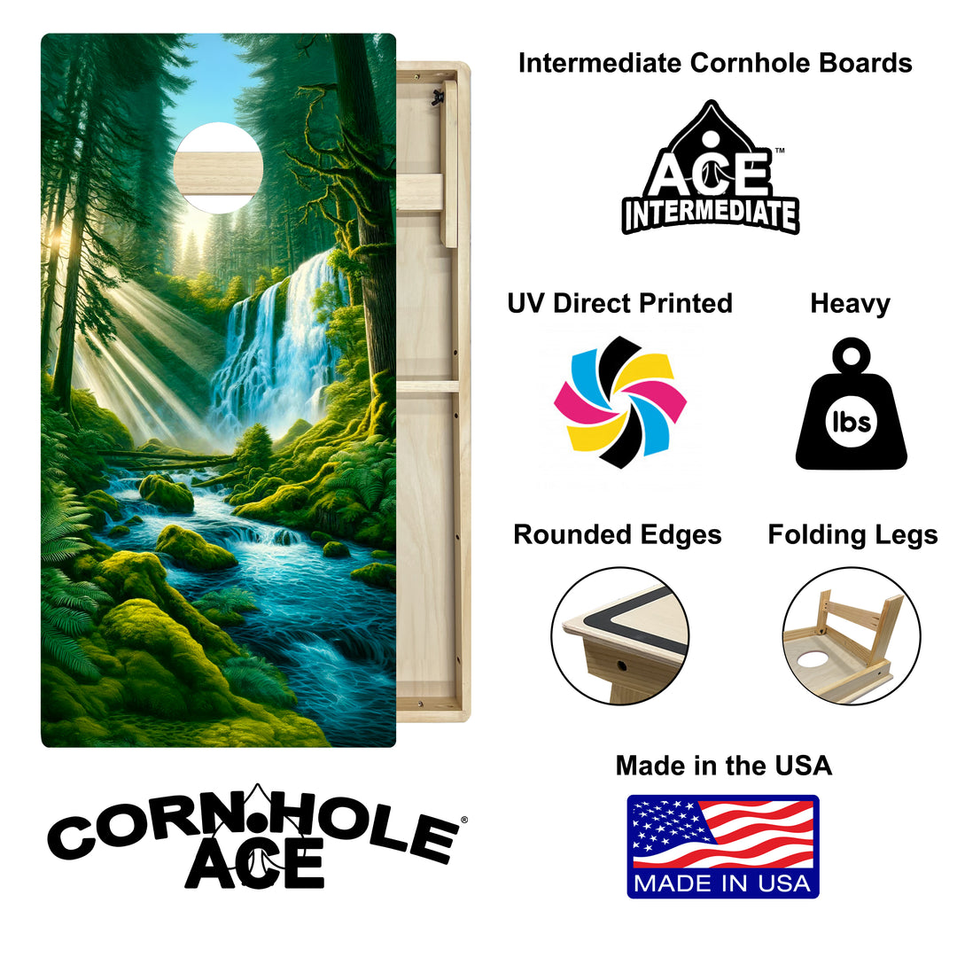 Emerald Tree Falls - Cornhole Board Set - Intermediate