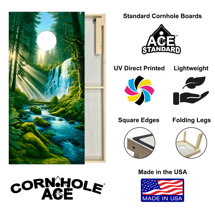 Emerald Tree Falls - Cornhole Board Set - Standard