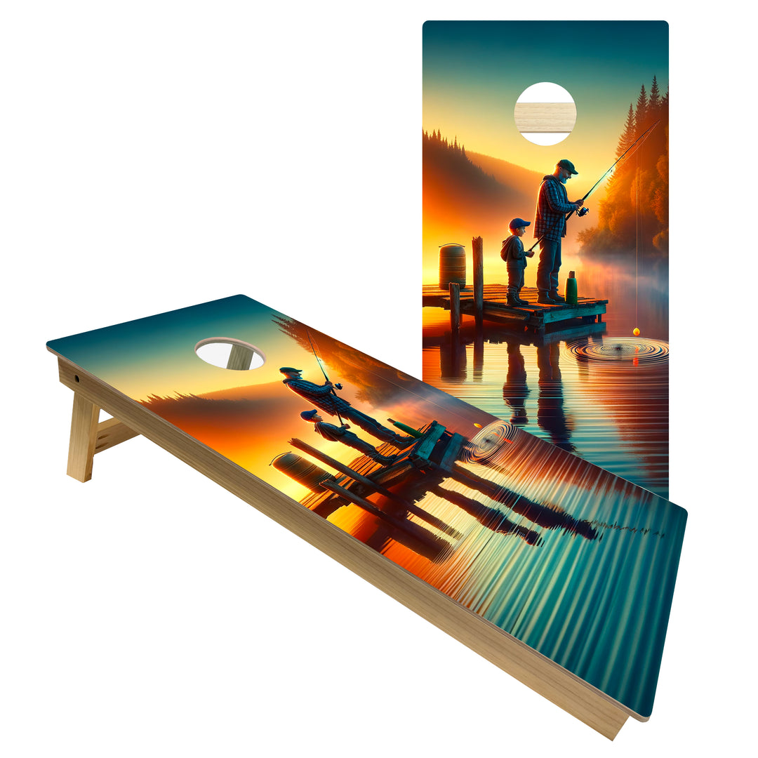 Father and Son Fishing at Golden Hour - Cornhole Board Set - Intermediate