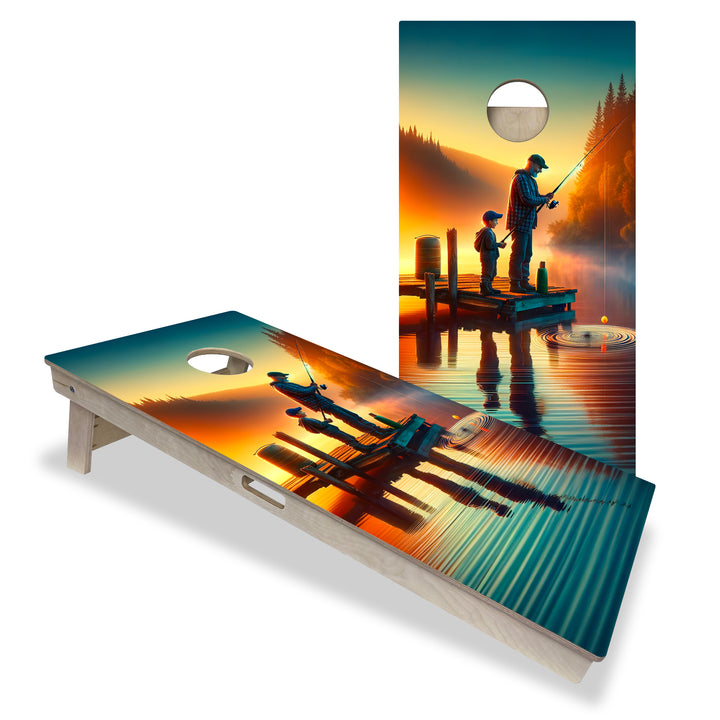 Father and Son Fishing at Golden Hour - Cornhole Board Set - Professional