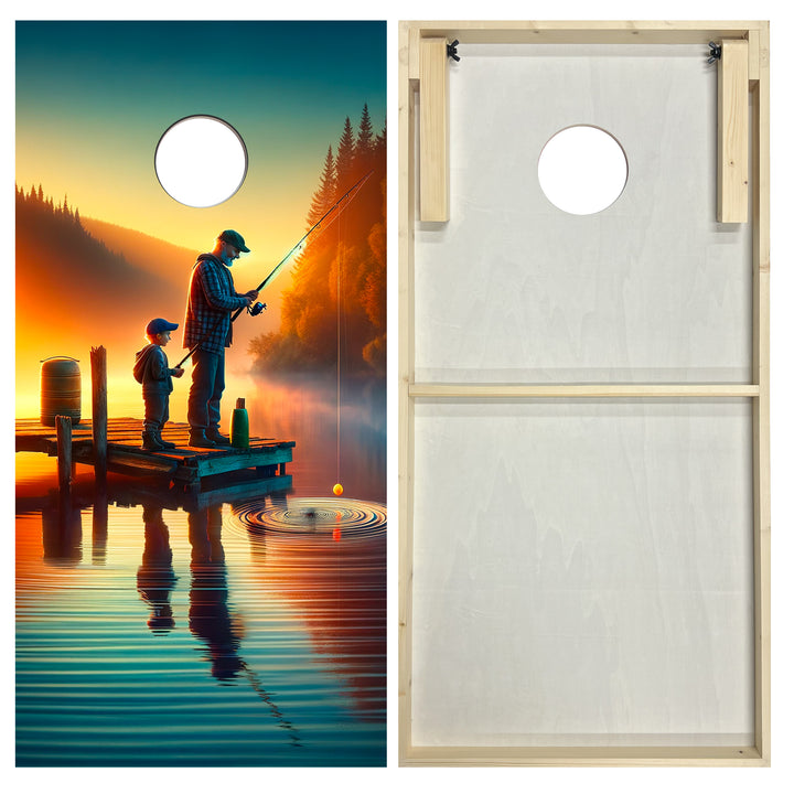 Father and Son Fishing at Golden Hour - Cornhole Board Set - Standard