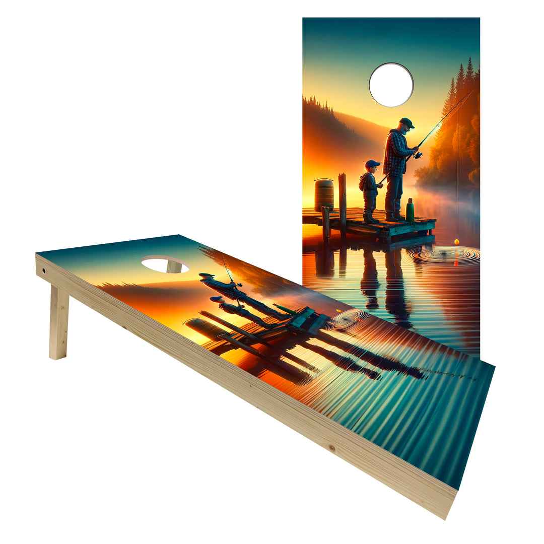 Father and Son Fishing at Golden Hour - Cornhole Board Set - Standard