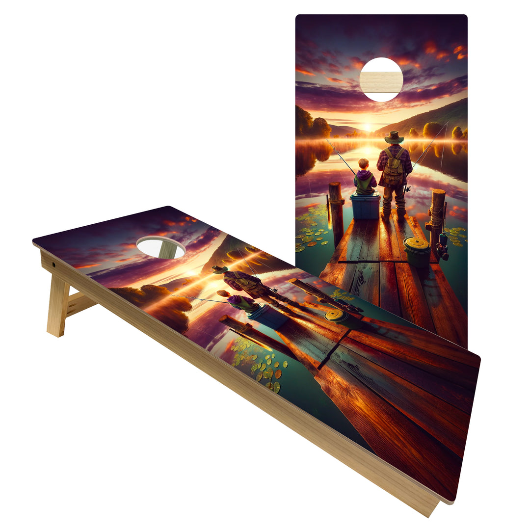 Father and Son Fishing at Sunrise - Cornhole Board Set - Intermediate