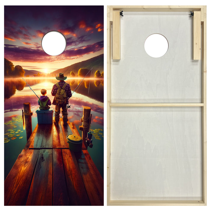 Father and Son Fishing at Sunrise - Cornhole Board Set - Standard