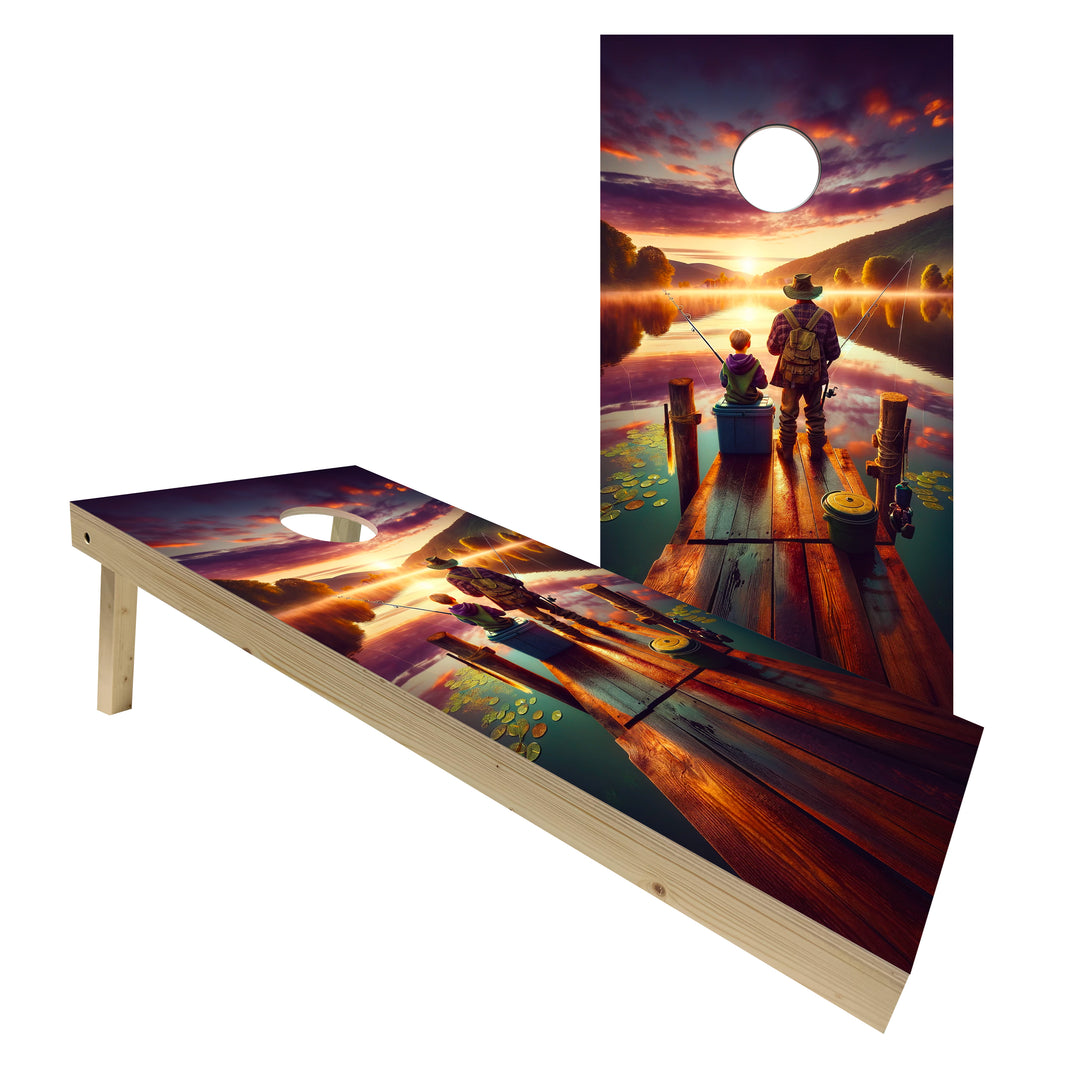 Father and Son Fishing at Sunrise - Cornhole Board Set - Standard