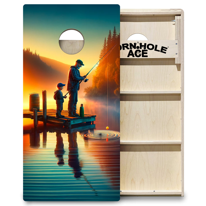 Father and Son Fishing at Golden Hour - Cornhole Board Set - Professional