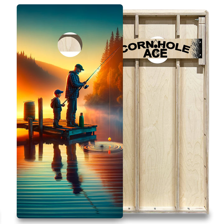 Father and Son Fishing at Golden Hour - Cornhole Board Set - Elite