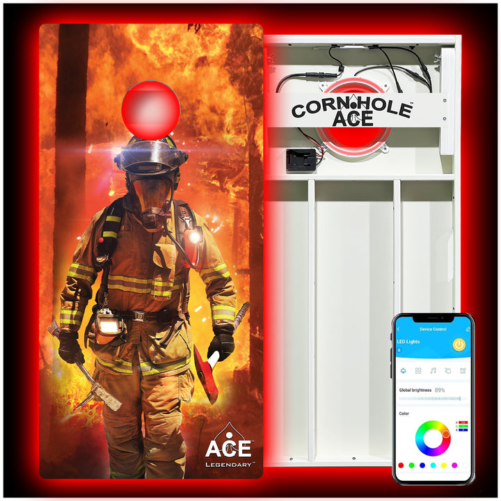 Firefighter Legendary Series - Cornhole Board Set - All Weather - With Pro Light Kit