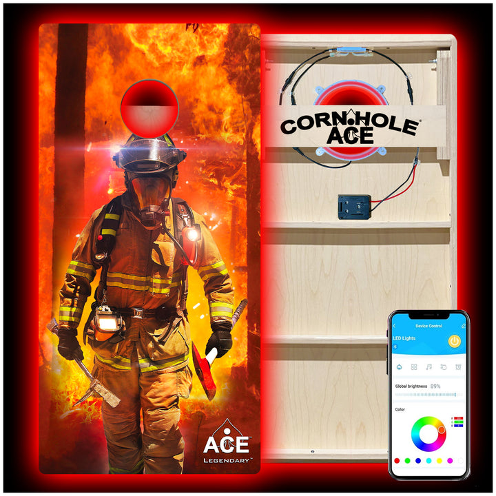 Firefighter Legendary Series - Cornhole Board Set - Professional - With Pro Light Kit