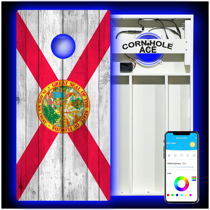 Florida State Flag - Cornhole Board Set - All Weather - With Pro Light Kit