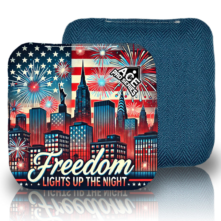Freedom City Lights - Navy Blue Carpet - ACE Pro Carpet Cornhole Bags