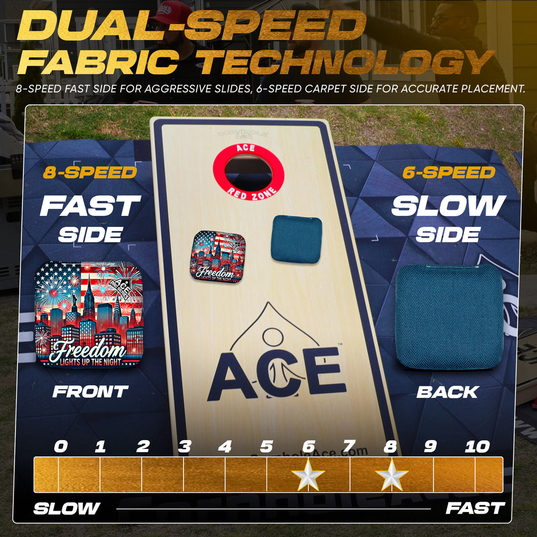 Freedom City Lights - Navy Blue Carpet - ACE Pro Carpet Cornhole Bags