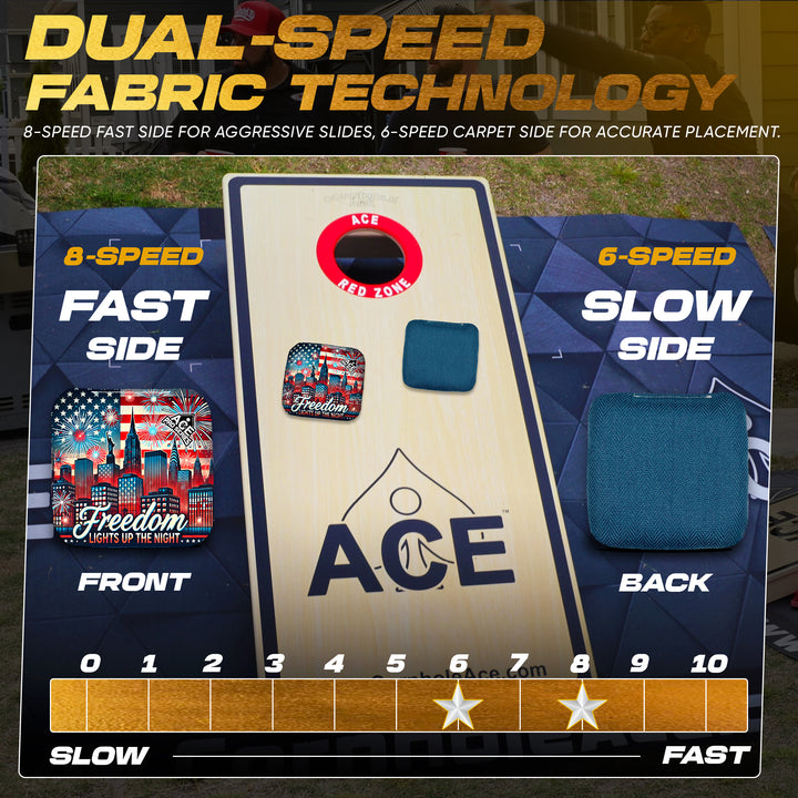 Freedom City Lights - Navy Blue Carpet - ACE Pro Carpet Cornhole Bags