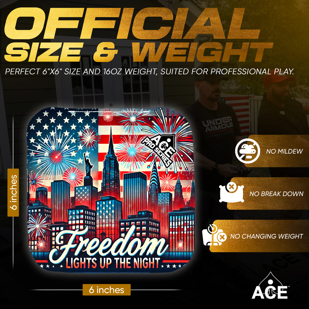 Freedom City Lights - Navy Blue Carpet - ACE Pro Carpet Cornhole Bags