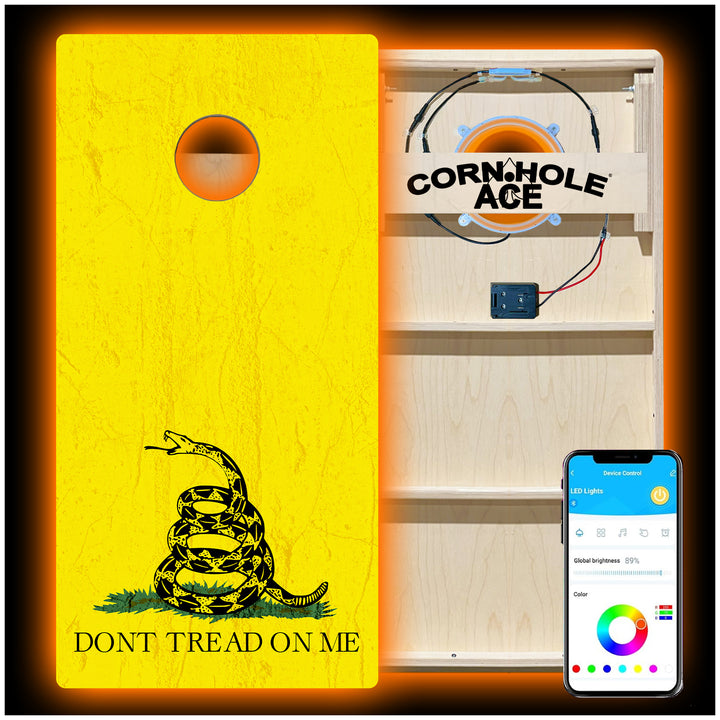 Don't Tread on Me - Gadsden Flag - Cornhole Board Set - Professional - With Pro Light Kit