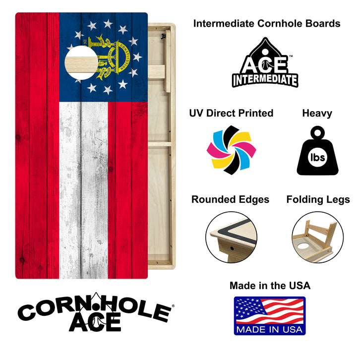 Georgia State Flag - Cornhole Board Set - Intermediate