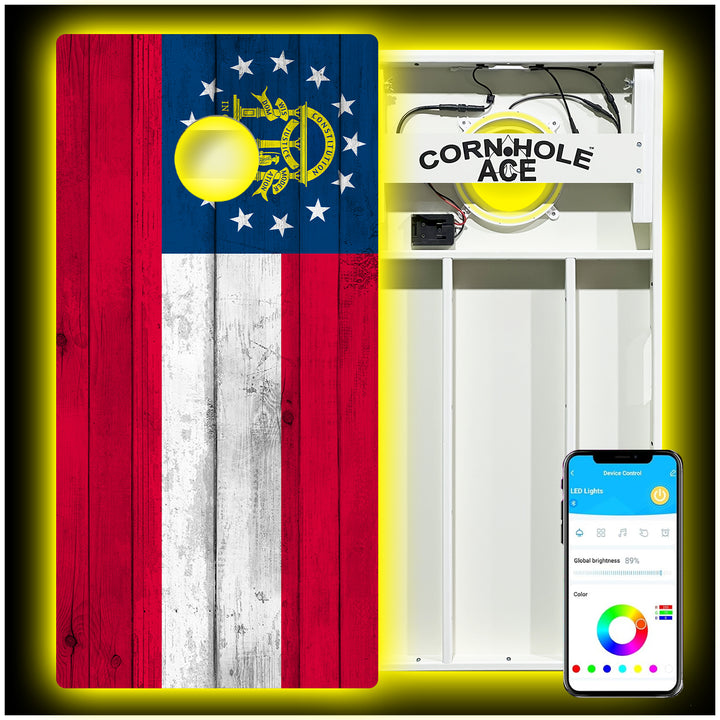 Georgia State Flag - Cornhole Board Set - All Weather - With Pro Light Kit
