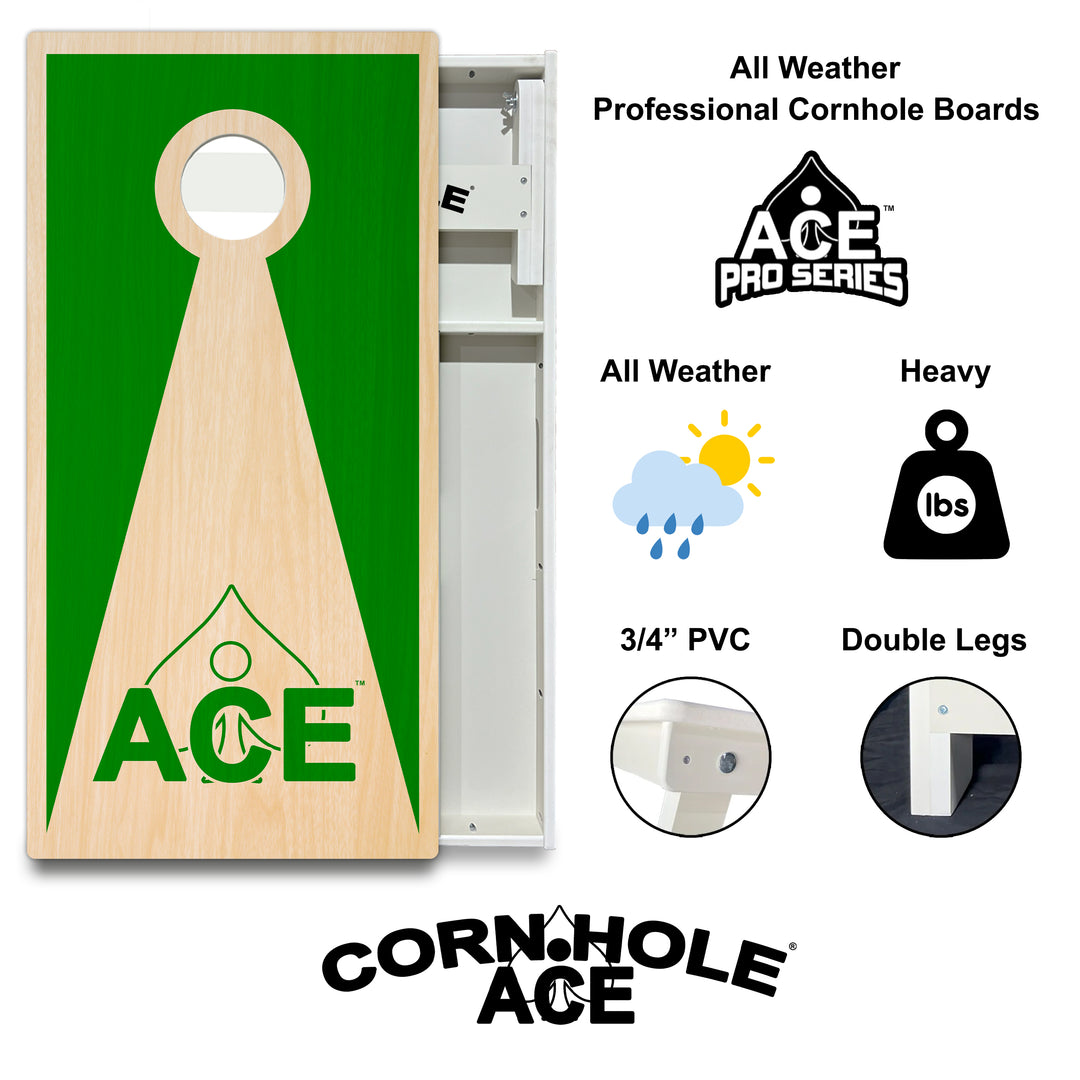 Green ACE Inverse Triangle - Cornhole Board Set - All Weather