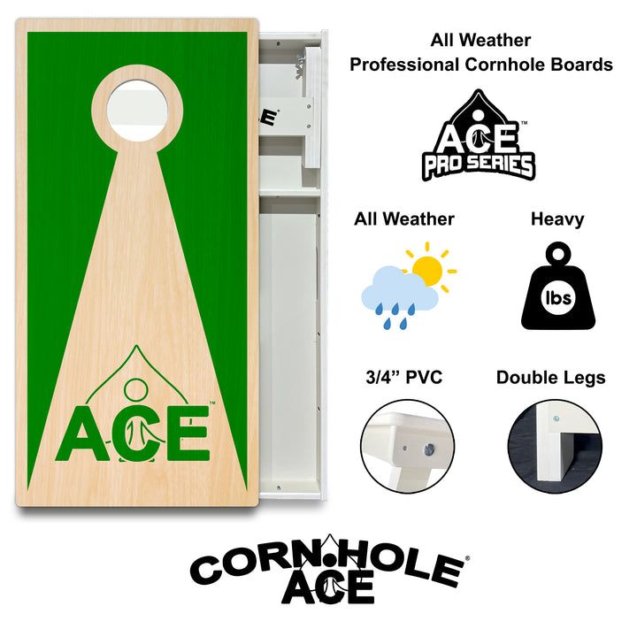 Green ACE Inverse Triangle - Cornhole Board Set - All Weather