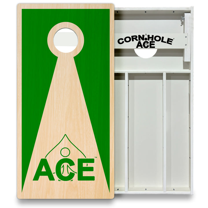 Green ACE Inverse Triangle - Cornhole Board Set - All Weather