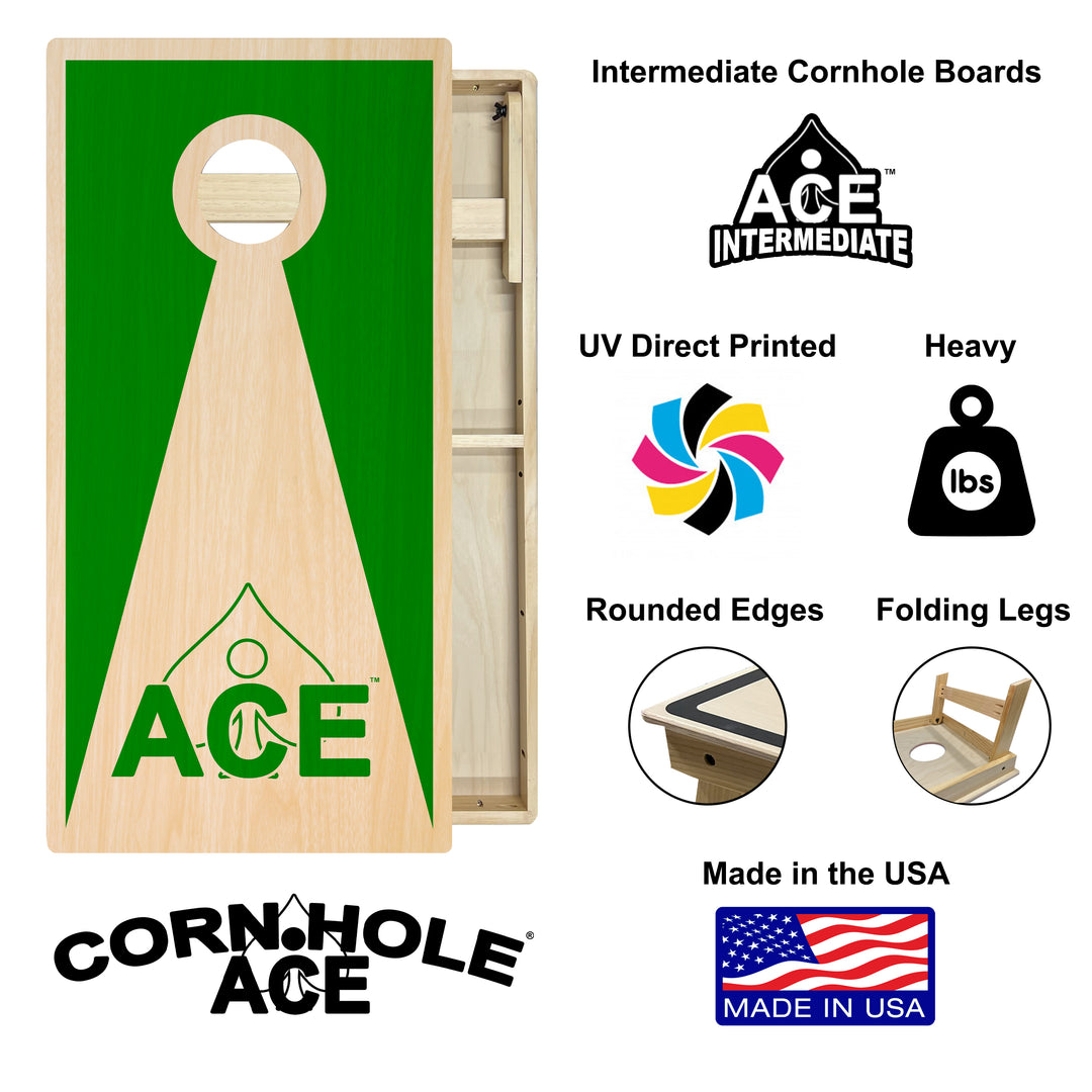 Green ACE Inverse Triangle - Cornhole Board Set - Intermediate