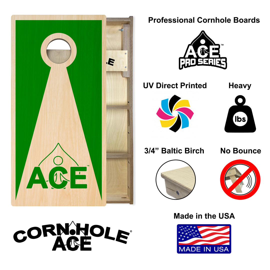 Green ACE Inverse Triangle - Cornhole Board Set - Professional