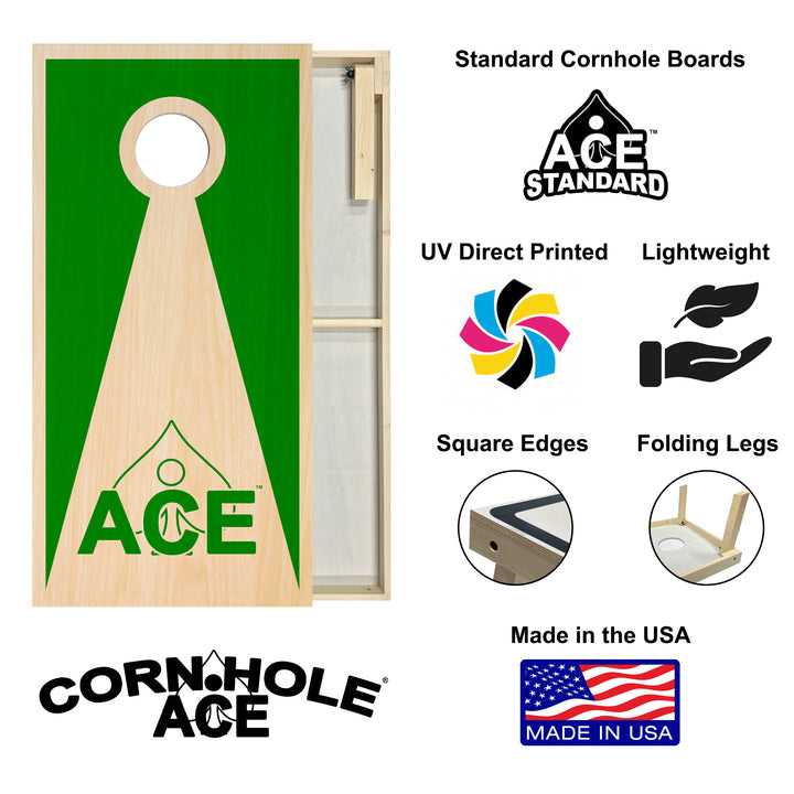 Green ACE Inverse Triangle - Cornhole Board Set - Standard