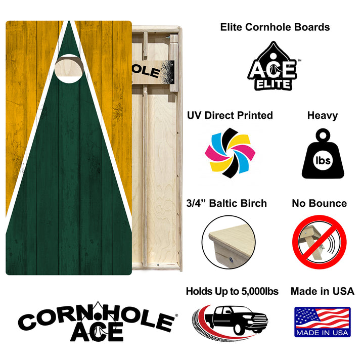 Green Bay Tailgate Triangle Design (Green and Yellow) - Cornhole Board Set - Elite