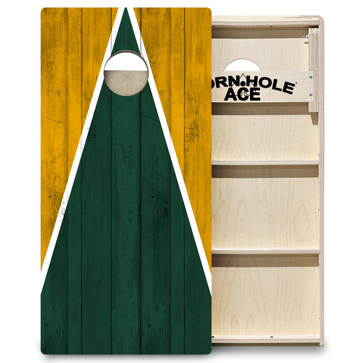 Green Bay Tailgate Triangle Design (Green and Yellow) - Cornhole Board Set - Professional