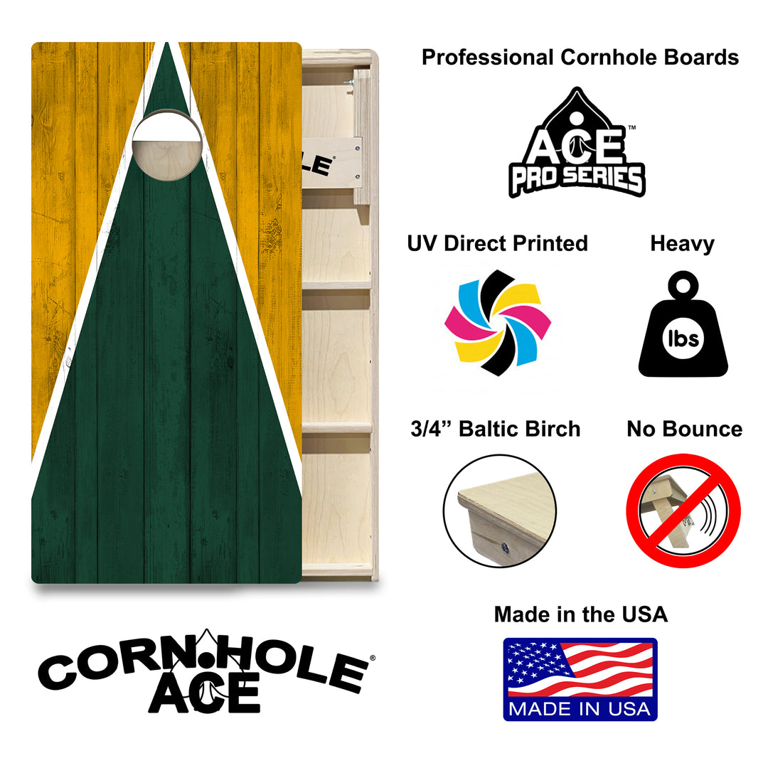 Green Bay Tailgate Triangle Design (Green and Yellow) - Cornhole Board Set - Professional