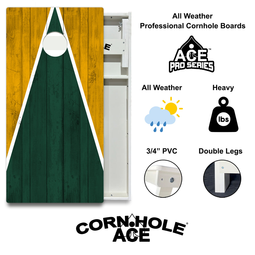 Green Bay Tailgate Triangle Design (Green and Yellow) - Cornhole Board Set - All Weather