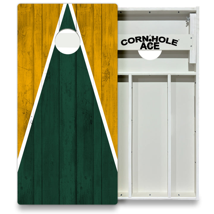 Green Bay Tailgate Triangle Design (Green and Yellow) - Cornhole Board Set - All Weather