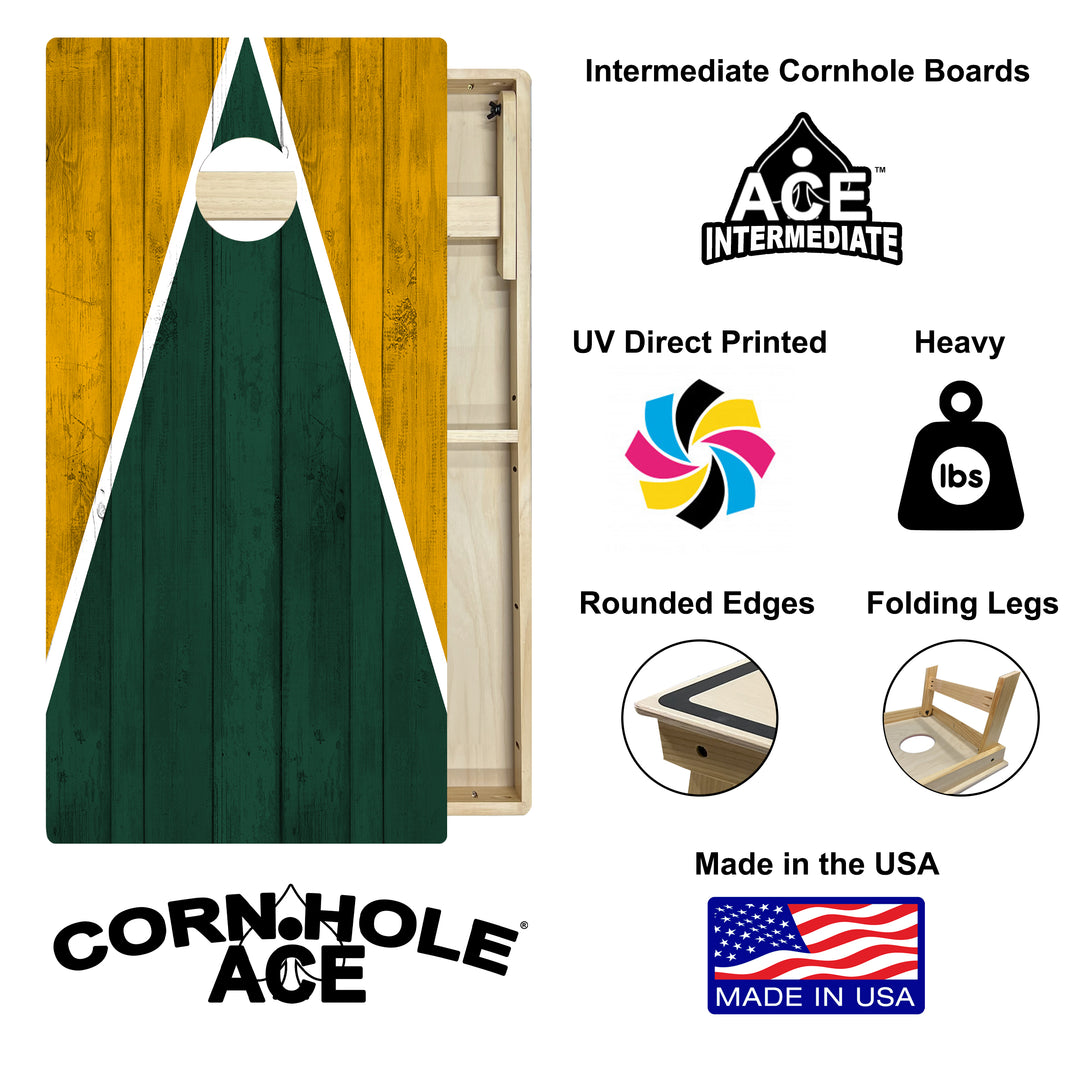 Green Bay Tailgate Triangle Design (Green and Yellow) - Cornhole Board Set - Intermediate