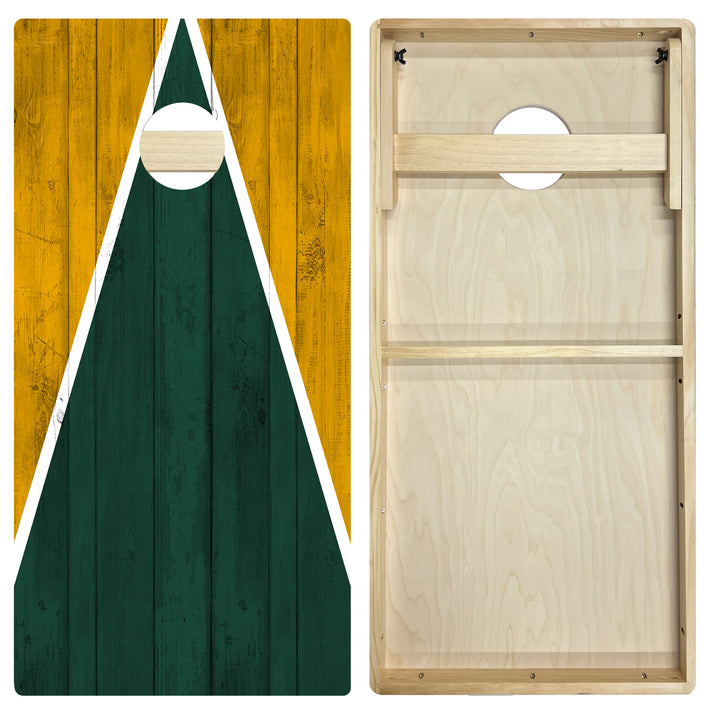 Green Bay Tailgate Triangle Design (Green and Yellow) - Cornhole Board Set - Intermediate