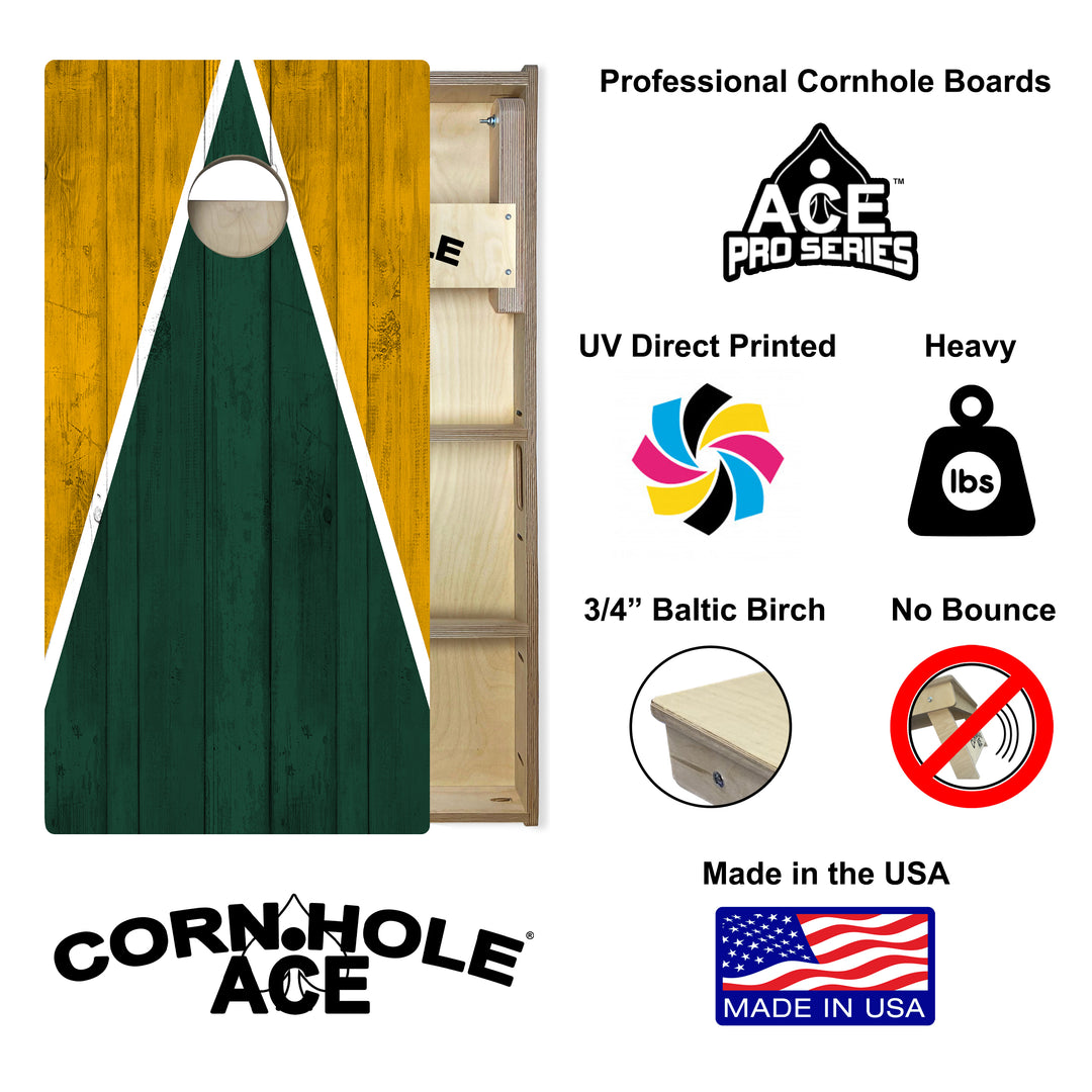 Green Bay Tailgate Triangle Design (Green and Yellow) - Cornhole Board Set - Professional