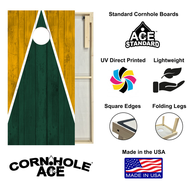 Green Bay Tailgate Triangle Design (Green and Yellow) - Cornhole Board Set - Standard