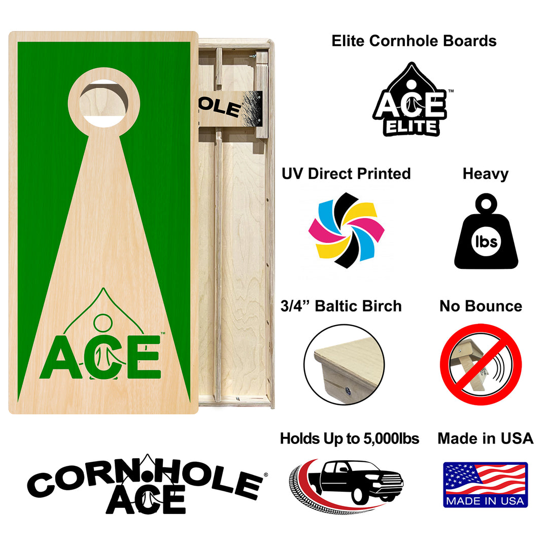 Green ACE Inverse Triangle - Cornhole Board Set - Elite