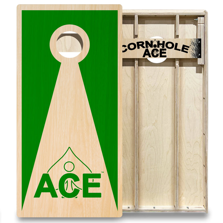 Green ACE Inverse Triangle - Cornhole Board Set - Elite