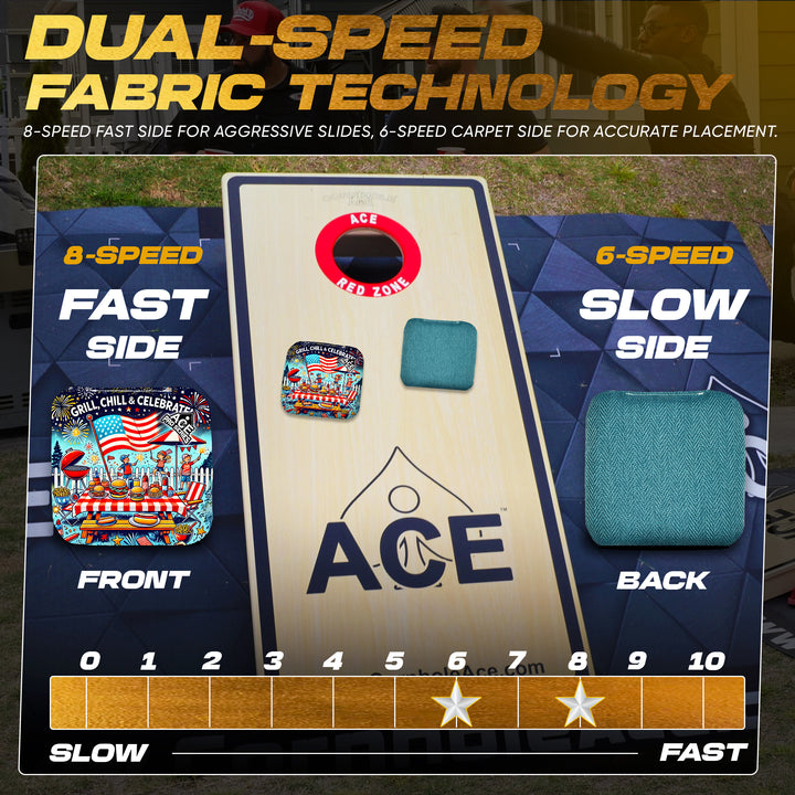 Grill, Chill and Celebrate - Teal Carpet - ACE Pro Carpet Cornhole Bags